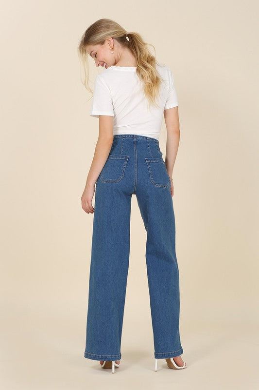 Flared high waist pin-tuck jeans Lilou