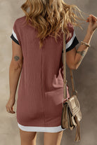 Textured Round Neck Short Sleeve Dress Trendsi