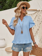 Ruffled Notched Petal Sleeve Blouse Trendsi