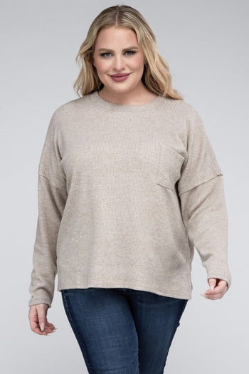 Plus Ribbed Brushed Melange Hacci Sweater ZENANA