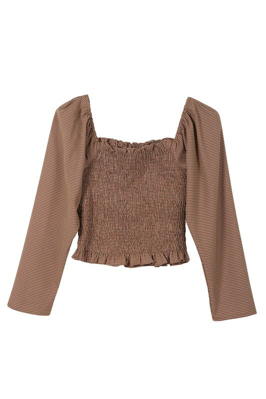 LS square neck smocking top Lilou