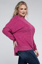 Plus Brushed Melange Drop Shoulder Sweater ZENANA