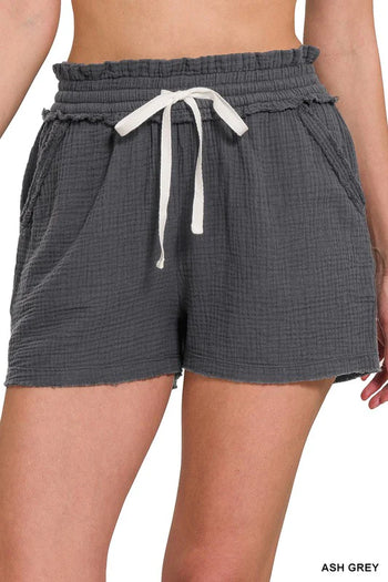 Zenana Double Elasticband Drawstring Waist Shorts ZENANA