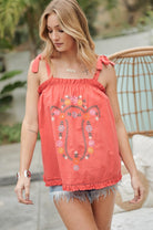 Embroidered Sleeveless Ruffle Tank Top Davi & Dani