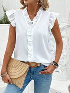 Ruffled V-Neck Cap Sleeve Blouse Trendsi