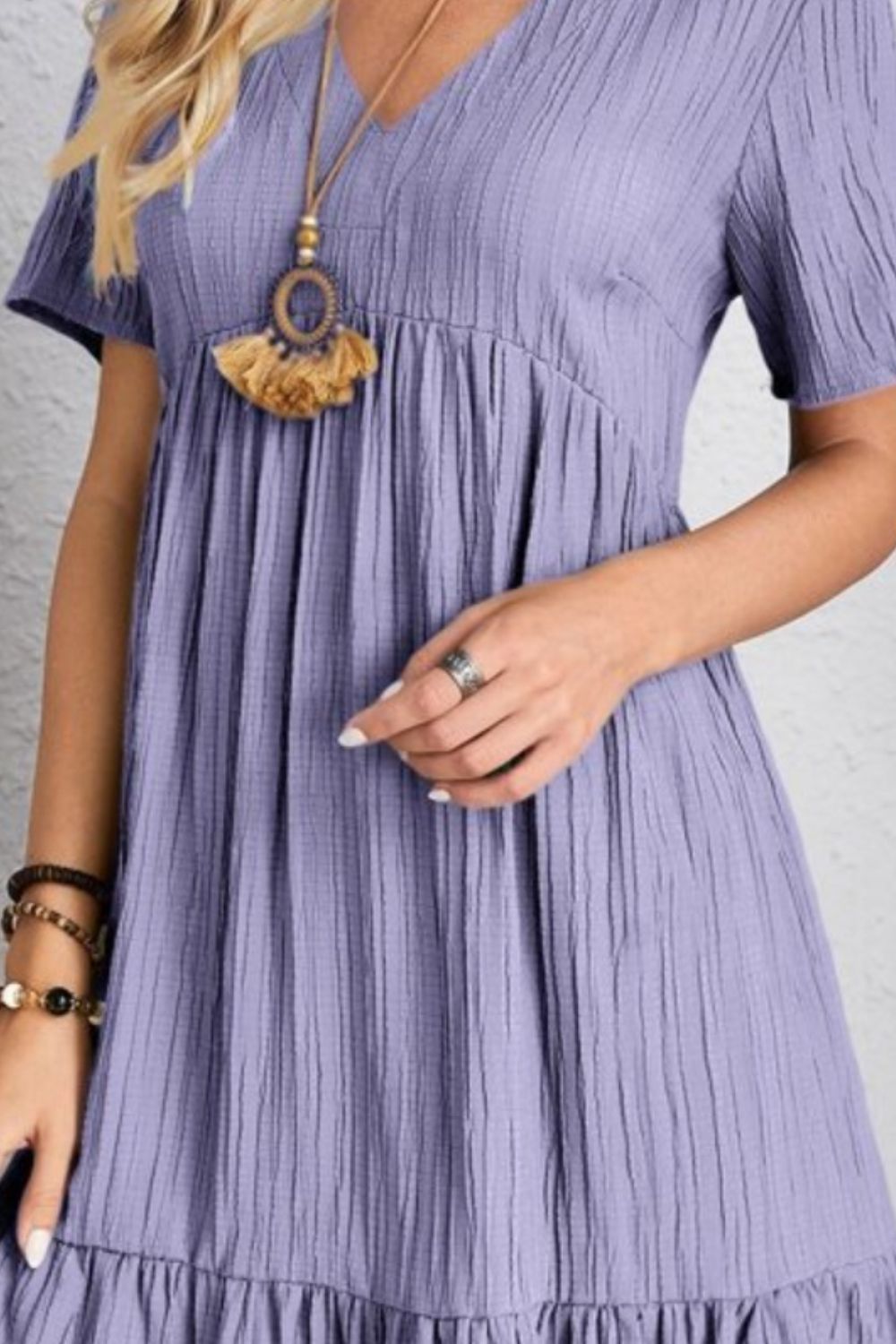 Full Size V-Neck Short Sleeve Dress Trendsi