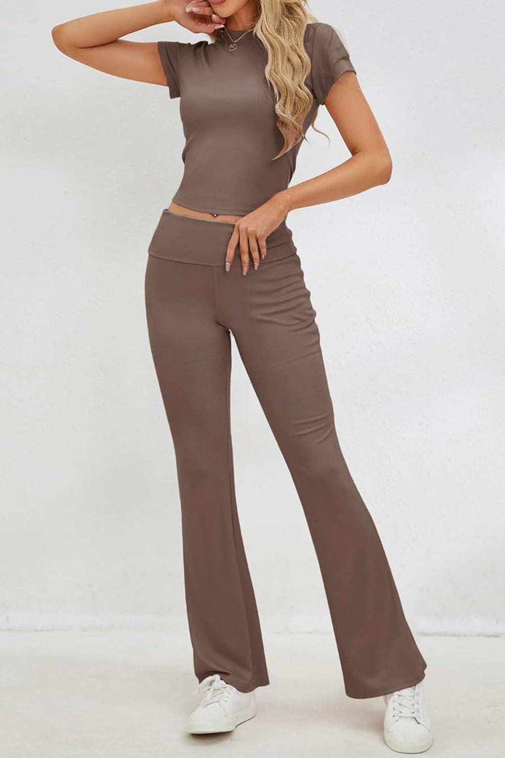 Round Neck Short Sleeve Top and Pants Set Trendsi