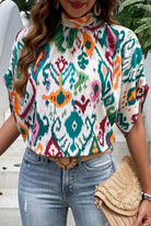 Printed Mock Neck Half Sleeve Blouse Trendsi