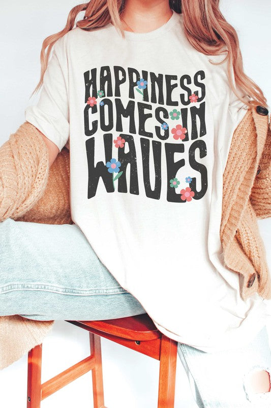 HAPPINESS COMES IN WAVES Graphic Tee A. BLUSH CO.