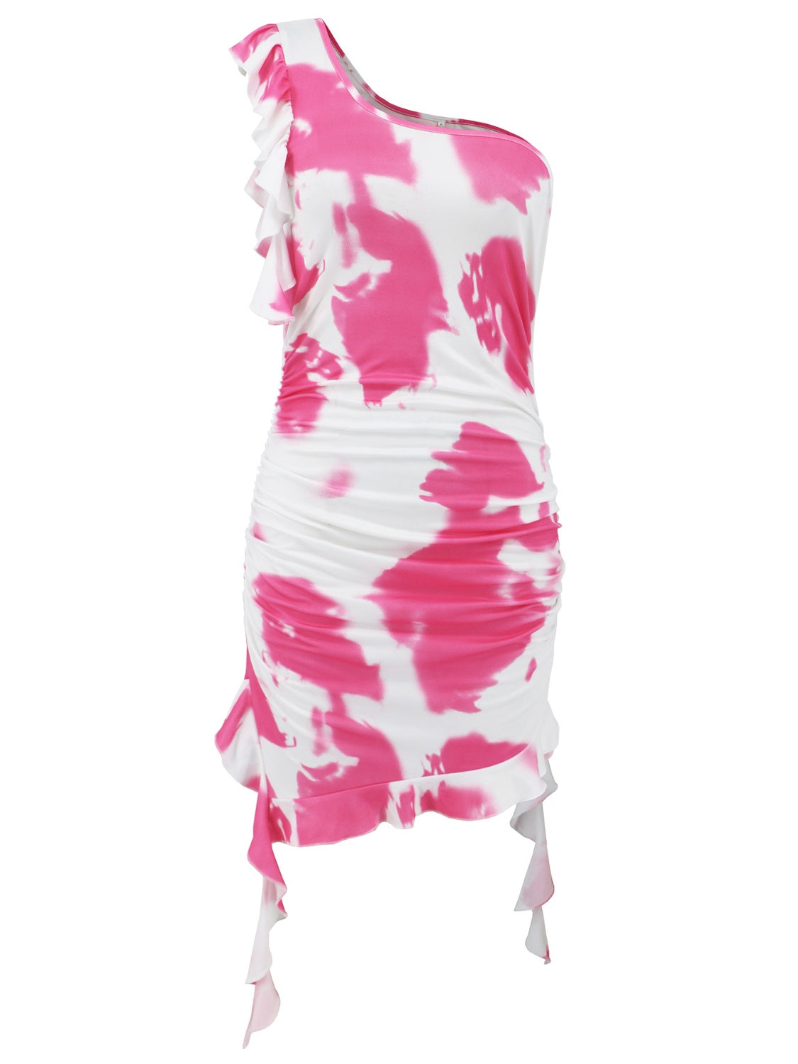 Ruffled Tie-Dye Single Shoulder Mini Dress Casual Chic Boutique