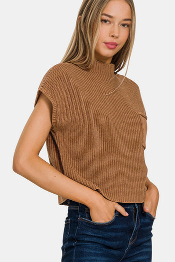 Zenana Mock Neck Short Sleeve Cropped Sweater Trendsi