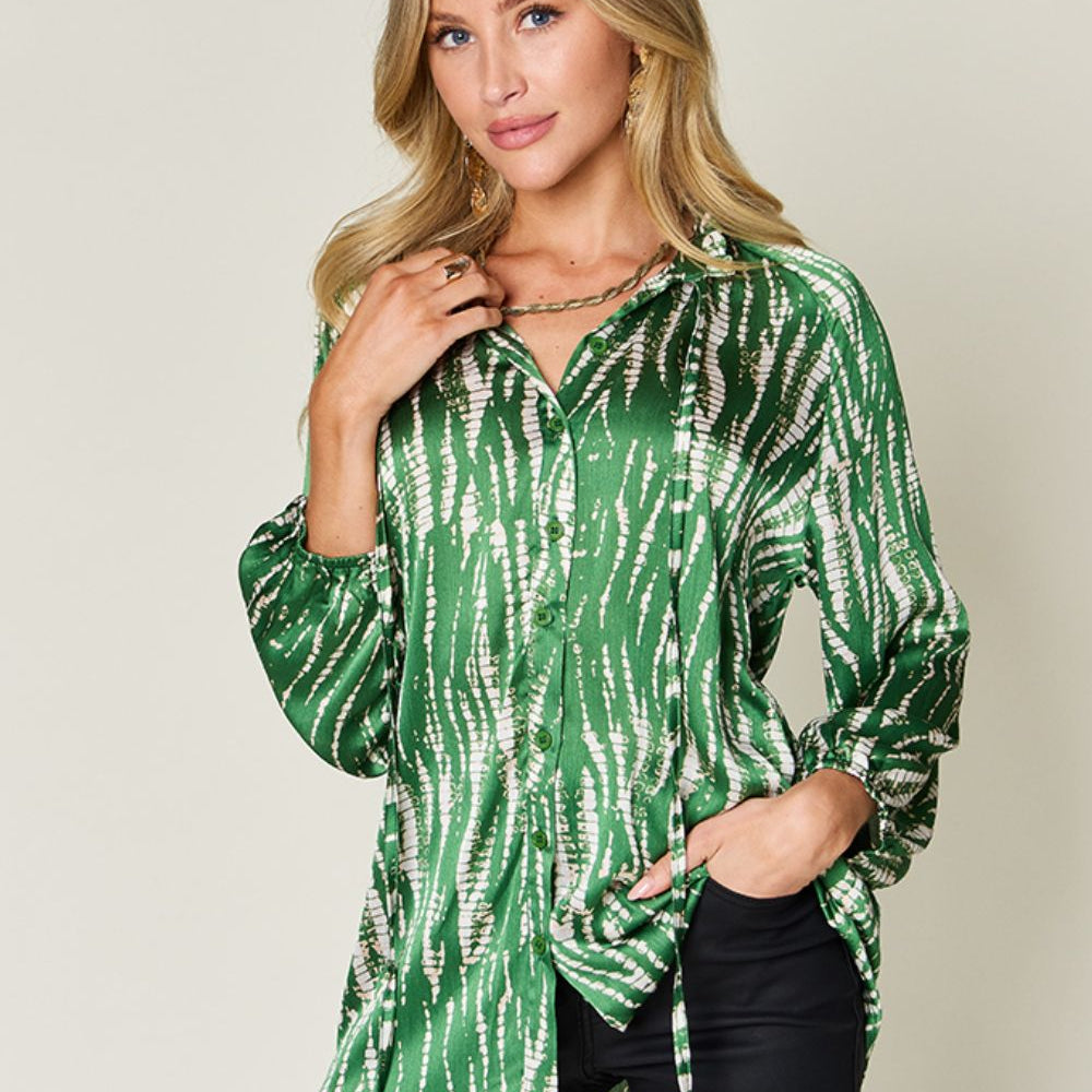 Printed Button Up Long Sleeve Blouse