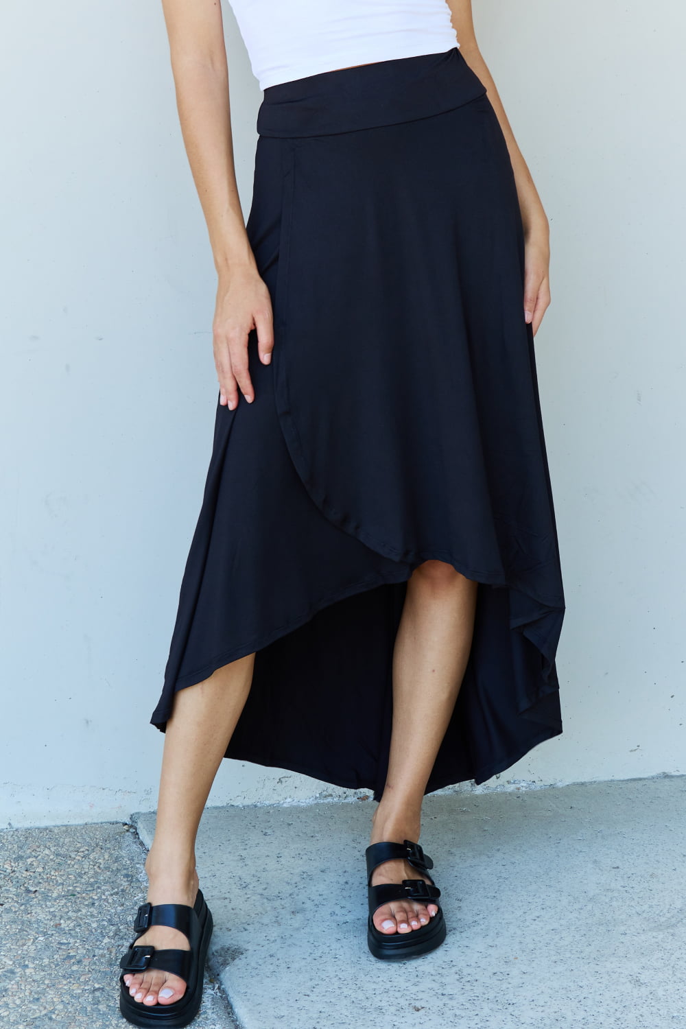 High Waisted Flare Maxi Skirt in Black Casual Chic Boutique