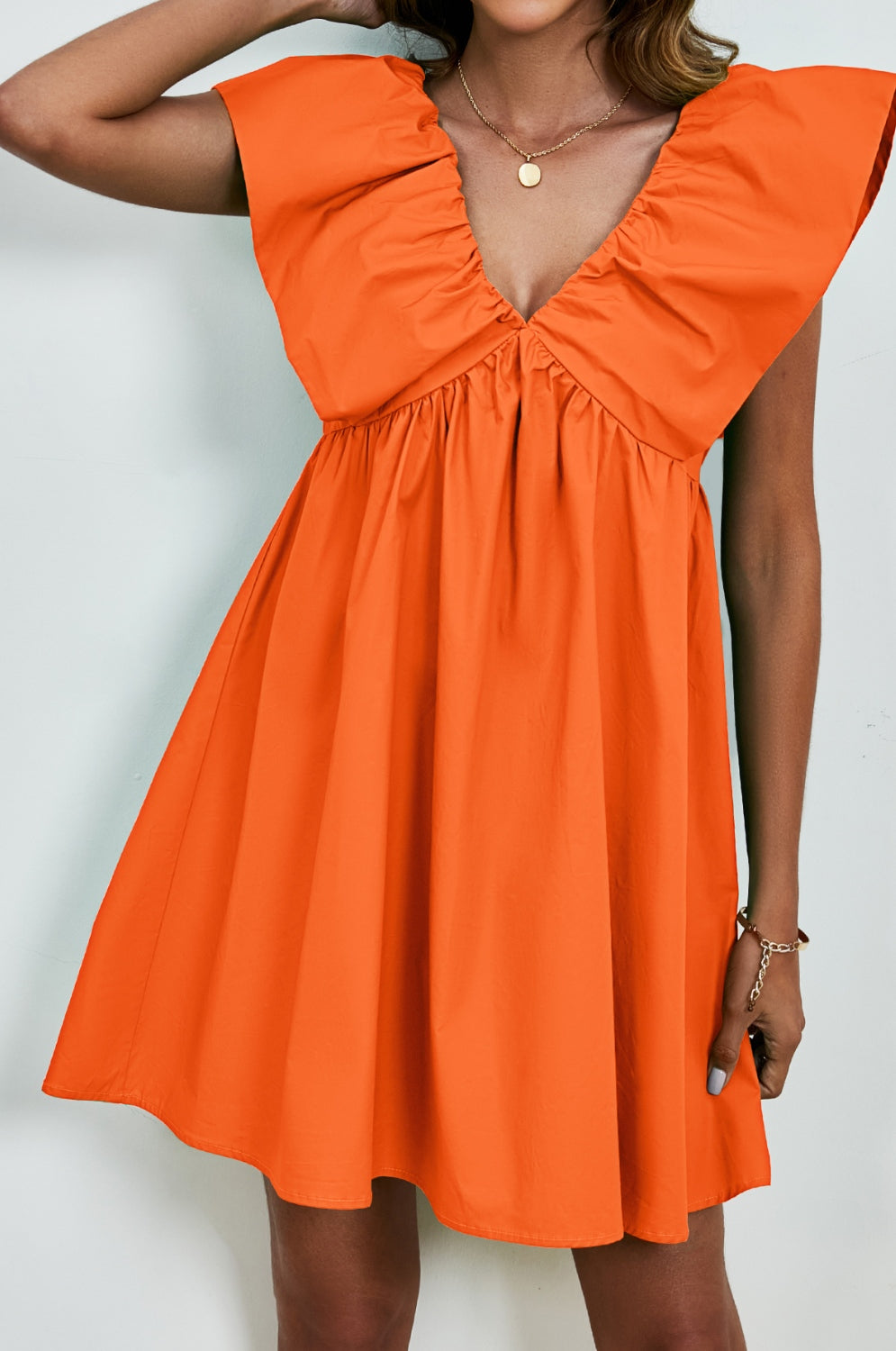V-Neck Cap Sleeve Mini Dress Trendsi