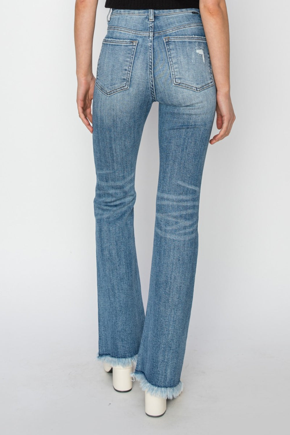 RISEN High Rise Frayed Hem Bootcut Jeans Trendsi