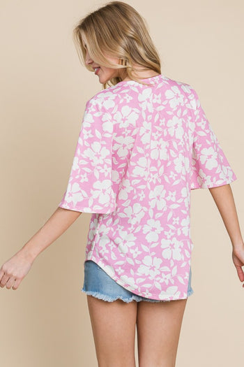 BOMBOM Floral Decorative Button V-Neck Top Trendsi