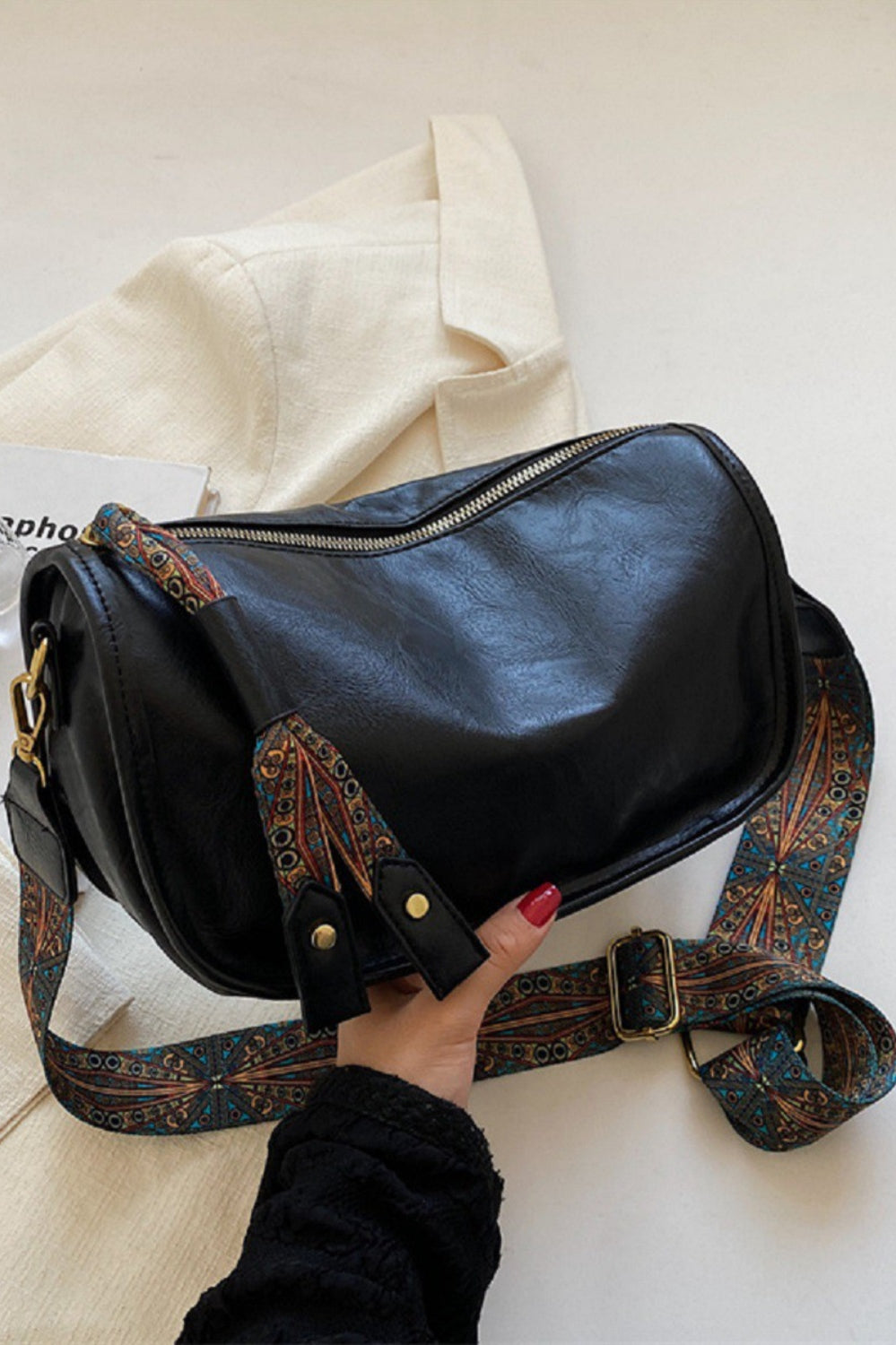 Zenana Pattern Strap Zipper Shoulder Bag Trendsi