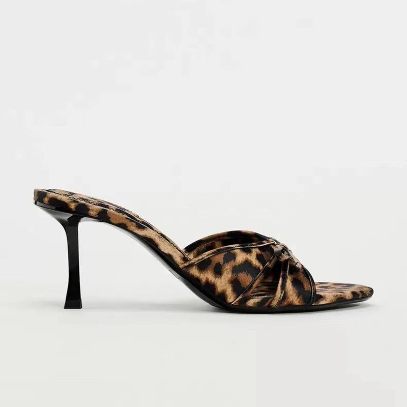 Bow Leopard Kitten Heel Sandals Trendsi