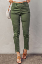 Baeful Button Fly Hem Detail Skinny Jeans Trendsi