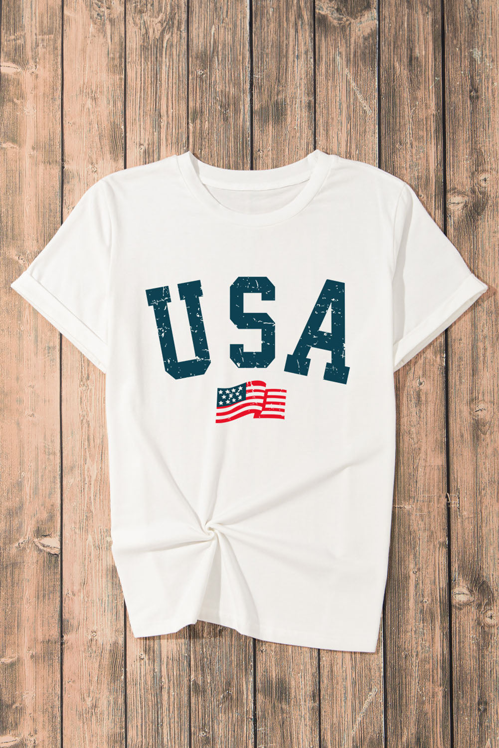 USA Round Neck Short Sleeve T-Shirt Trendsi