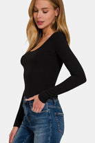 Zenana Scoop Neck Long Sleeve T-Shirt Trendsi