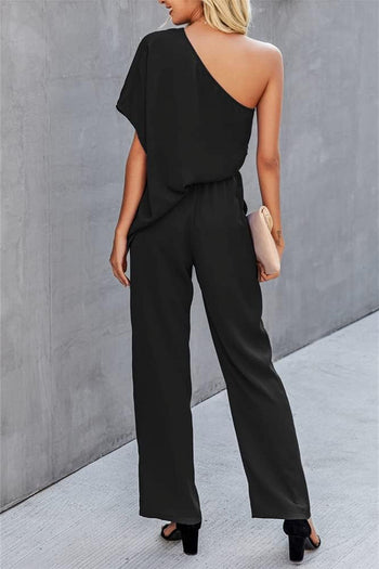 Single Shoulder Short Sleeve Jumpsuit Trendsi