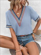 Full Size V-Neck Short Sleeve Blouse Trendsi