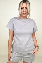 Timeless Textured Crewneck Top and Drawstring Shorts Set Kiwidrop