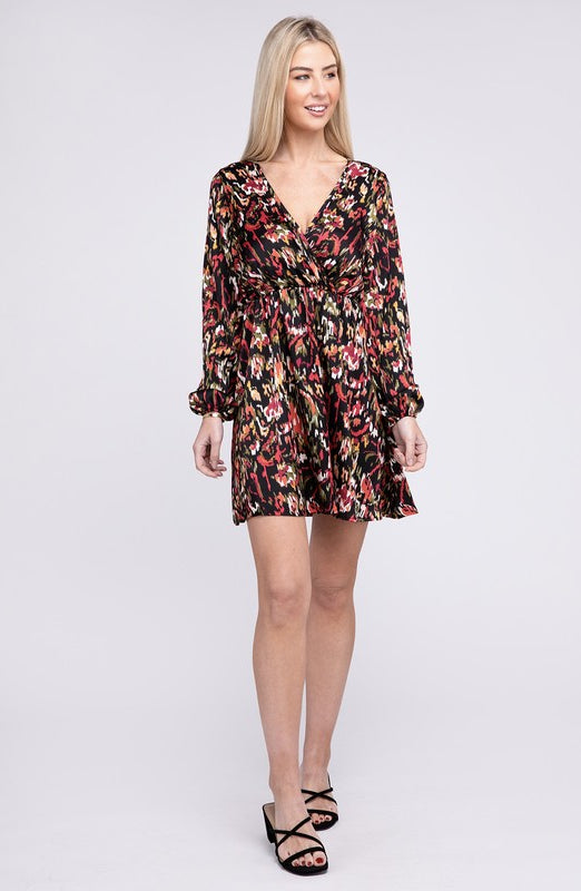 Multicolor Print V Neck Dress Nuvi Apparel