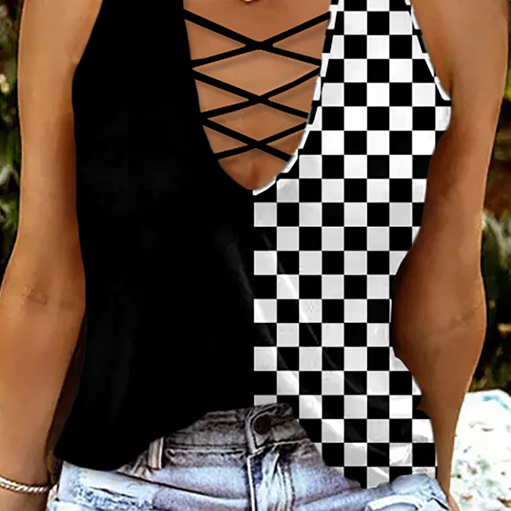 Crisscross Checkered Wide Strap Tank