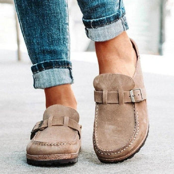 Round Toe Low Heel Buckle Sneakers Trendsi