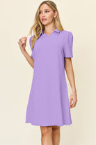 Double Take Full Size Texture Collared Neck Short Sleeve Dress Trendsi