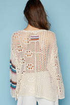 POL Round Neck Striped Long Sleeve Knit Cover Up Trendsi