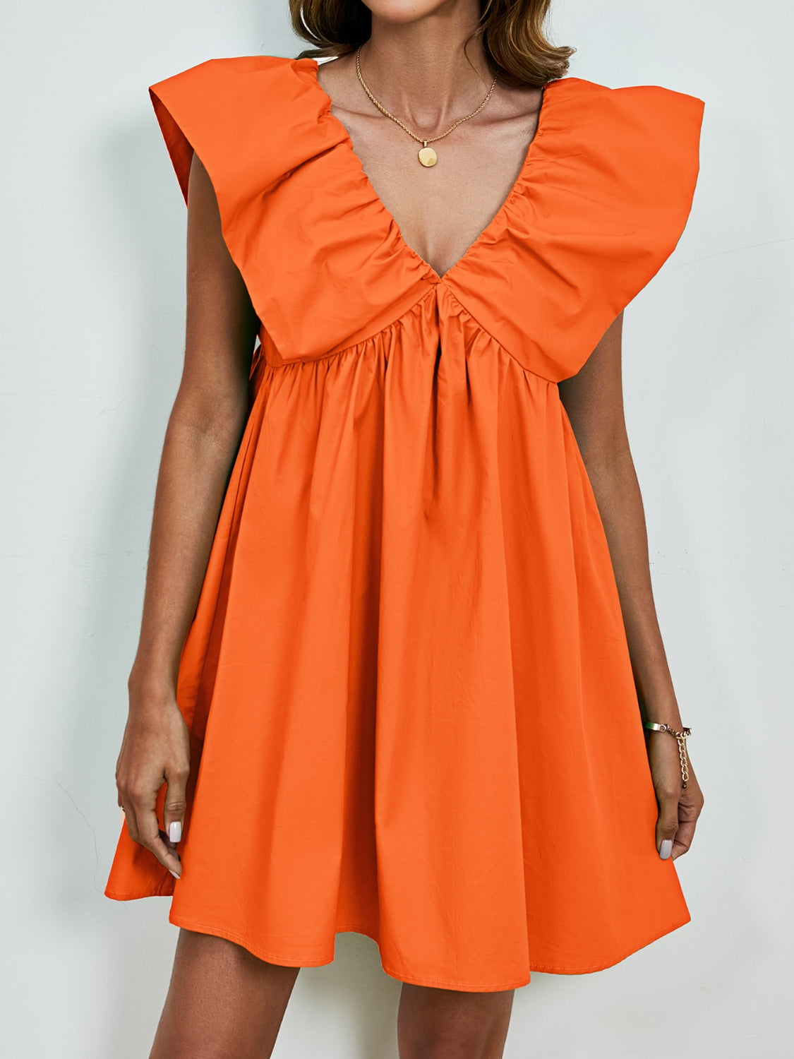 V-Neck Cap Sleeve Mini Dress Trendsi