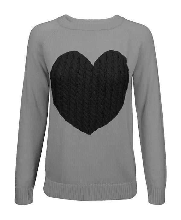 Love Heart Jacquard Round Neck Pullover Sweater Mak