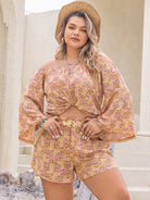 Plus Size Printed Off-Shoulder Top and Shorts Set Trendsi