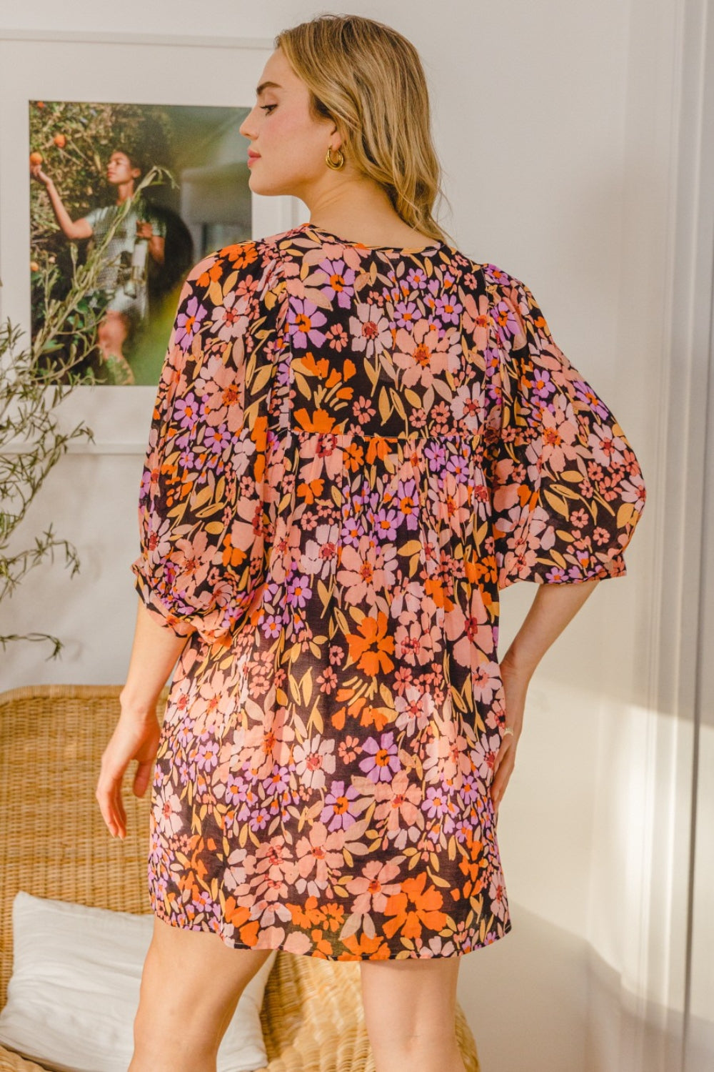 ODDI Full Size Floral Tied Neck Mini Dress Trendsi