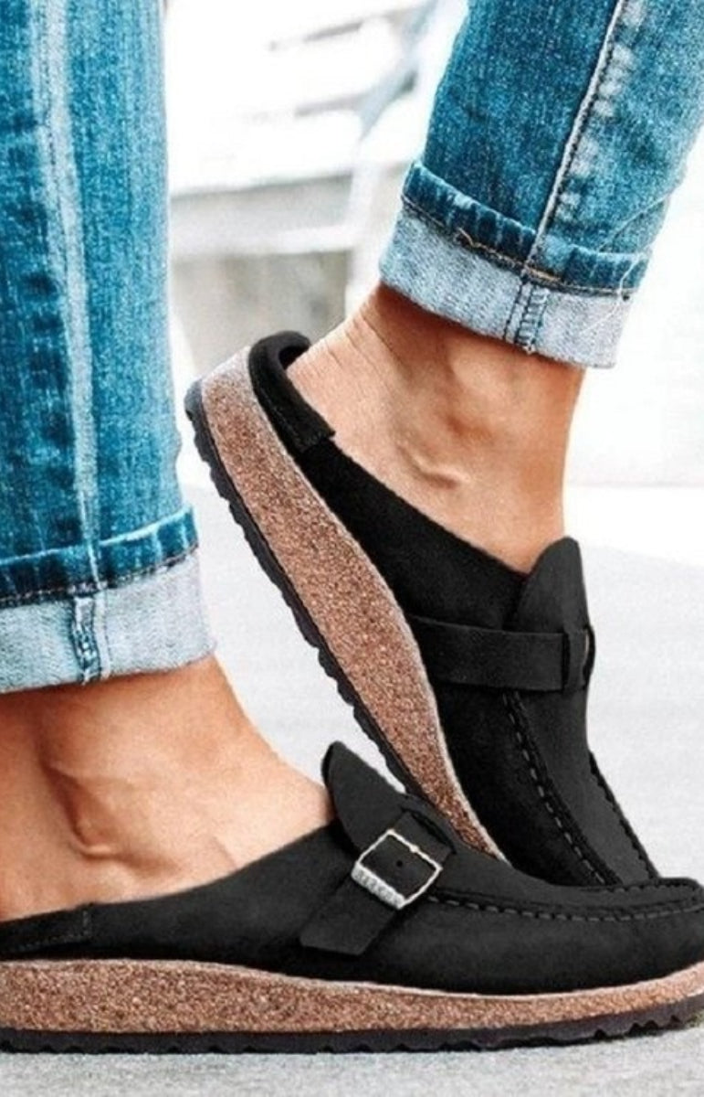 Round Toe Low Heel Buckle Sneakers Trendsi