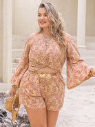 Plus Size Printed Off-Shoulder Top and Shorts Set Trendsi