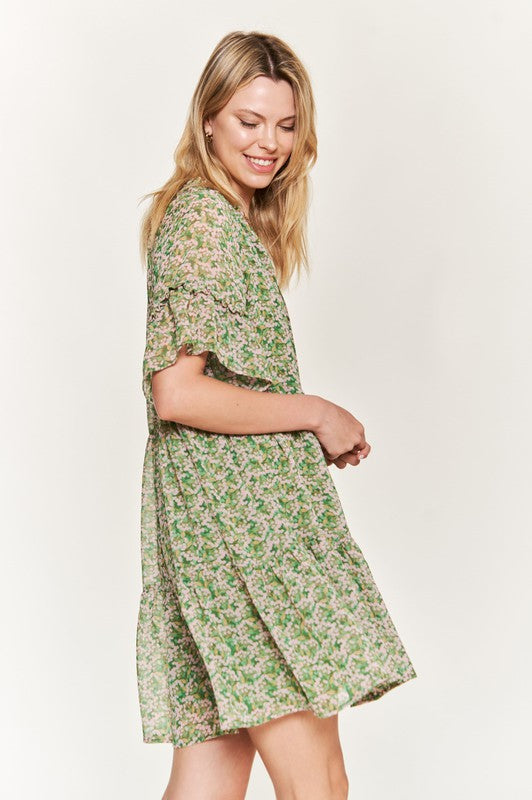 Floral print v-neck mini dress JBJ1054-1 Jade By Jane