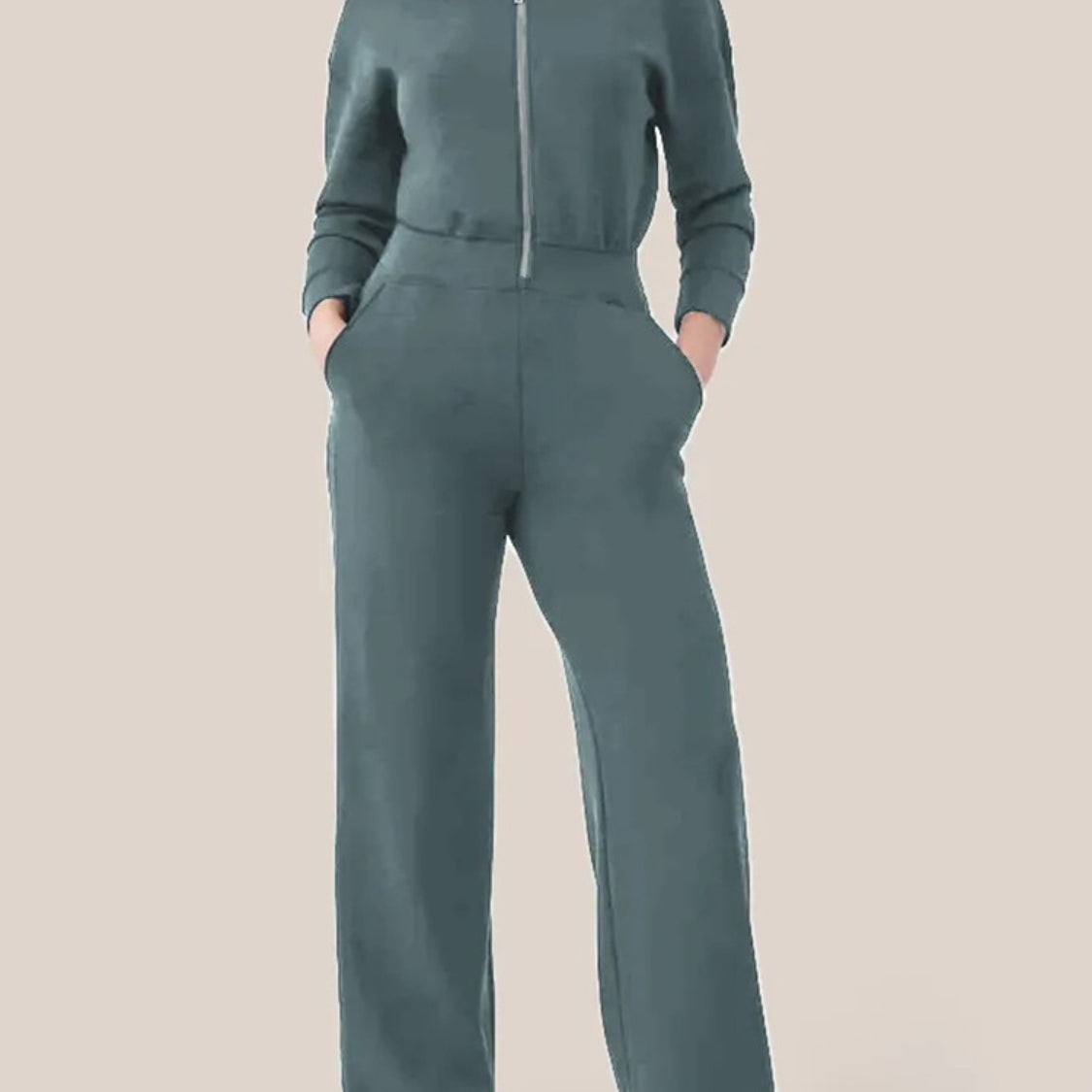 Zip Up Long Sleeve Jumpsuit with Pockets