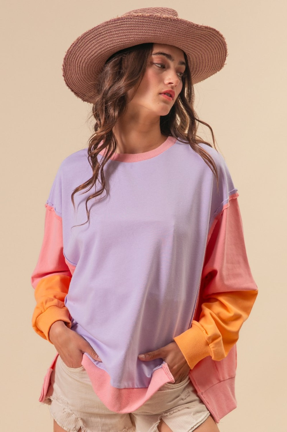 BiBi Washed Color Block Sweatshirt Trendsi