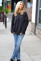 Dreamy & Cozy Charcoal Exposed Seam Melange Sweater Zenana
