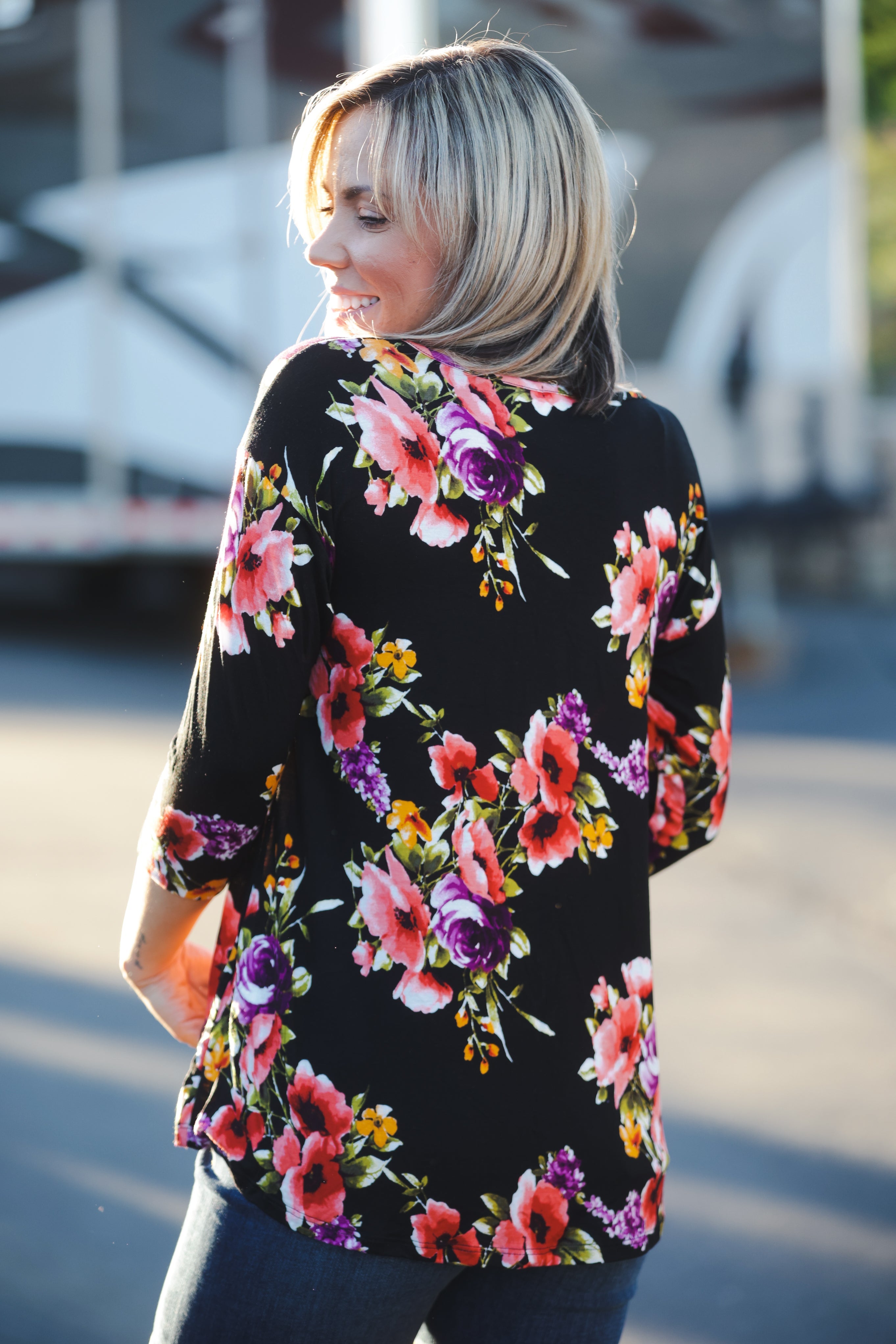 Vibrant Blooms 3/4 Sleeve Boutique Simplified