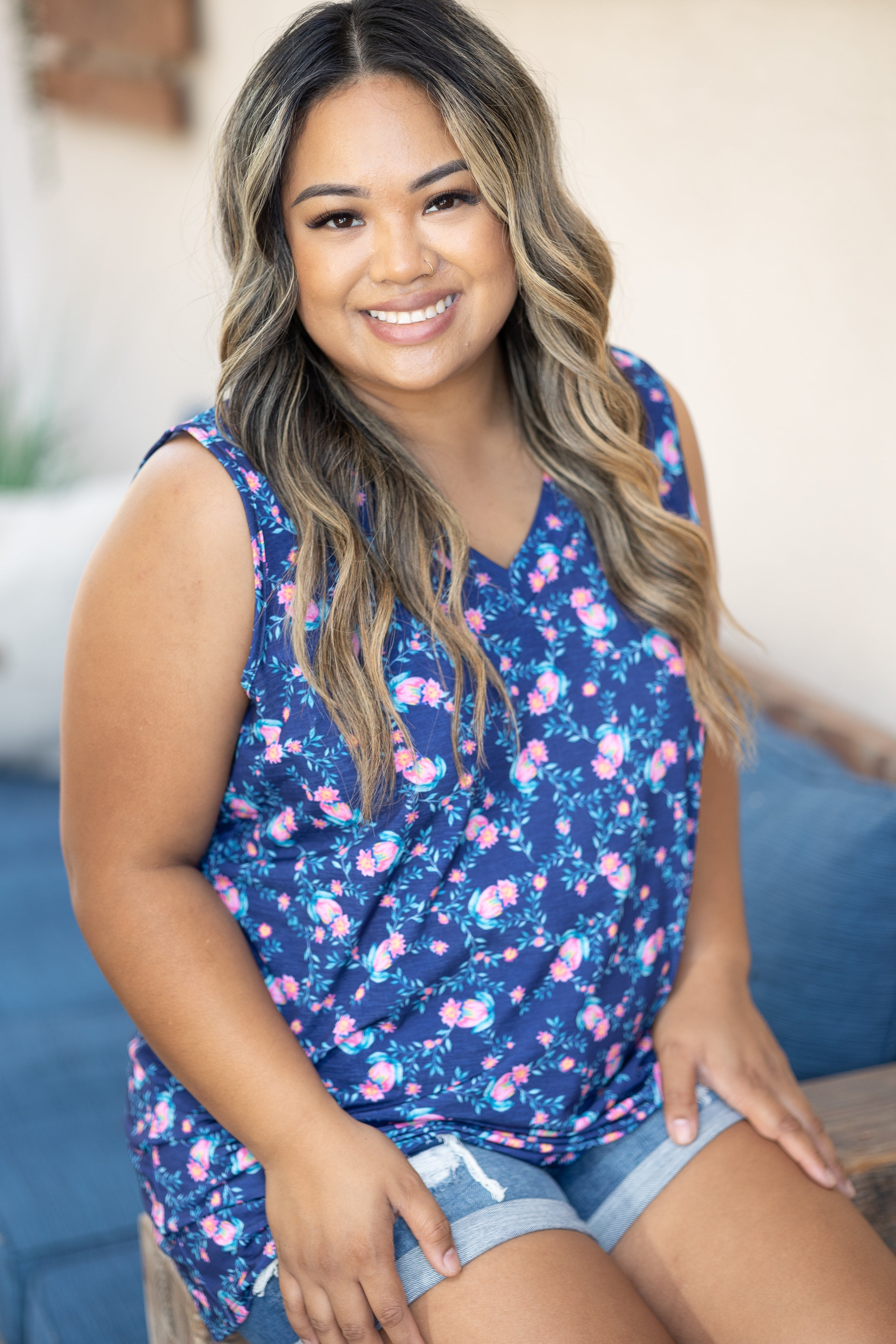 Navy Splendor Sleeveless Top Boutique Simplified