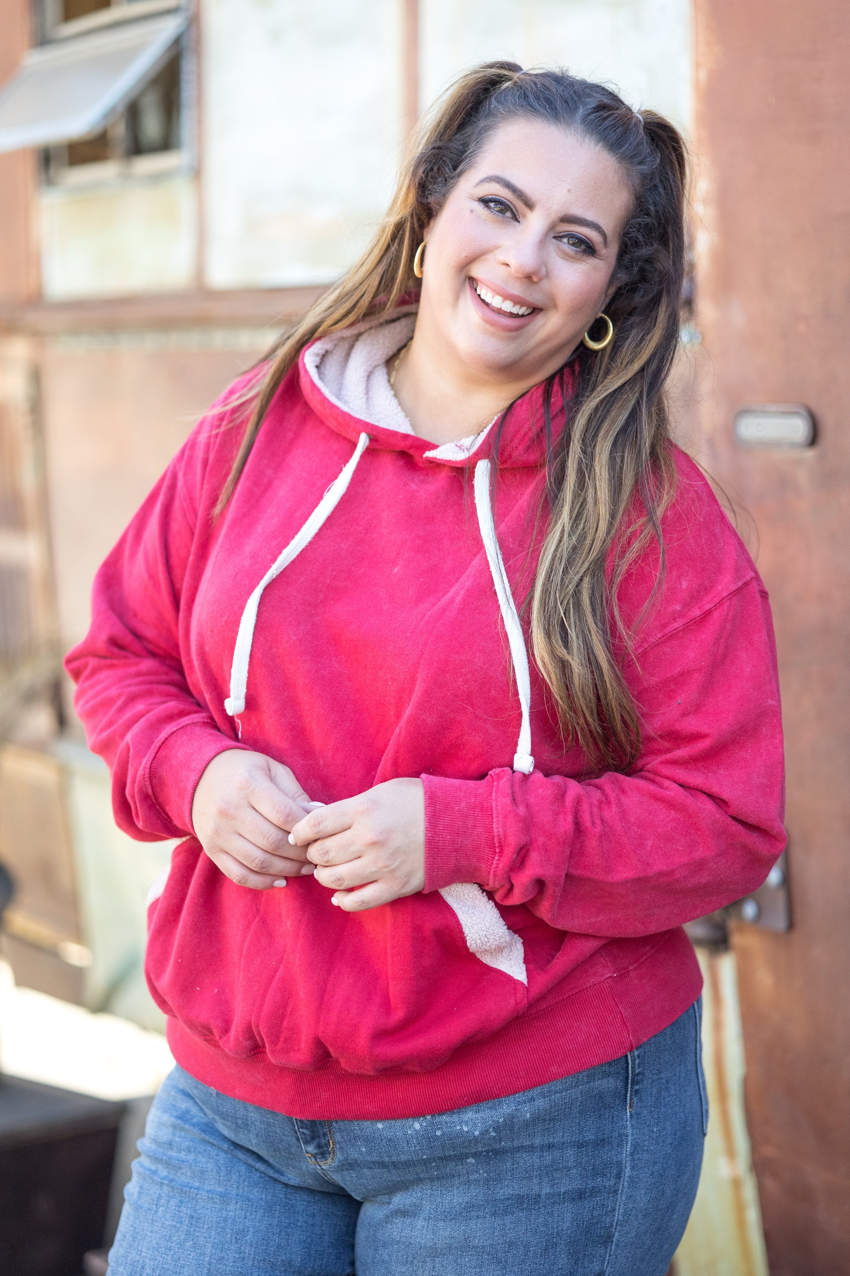 Red Sherpa Lined Hoodie Boutique Simplified