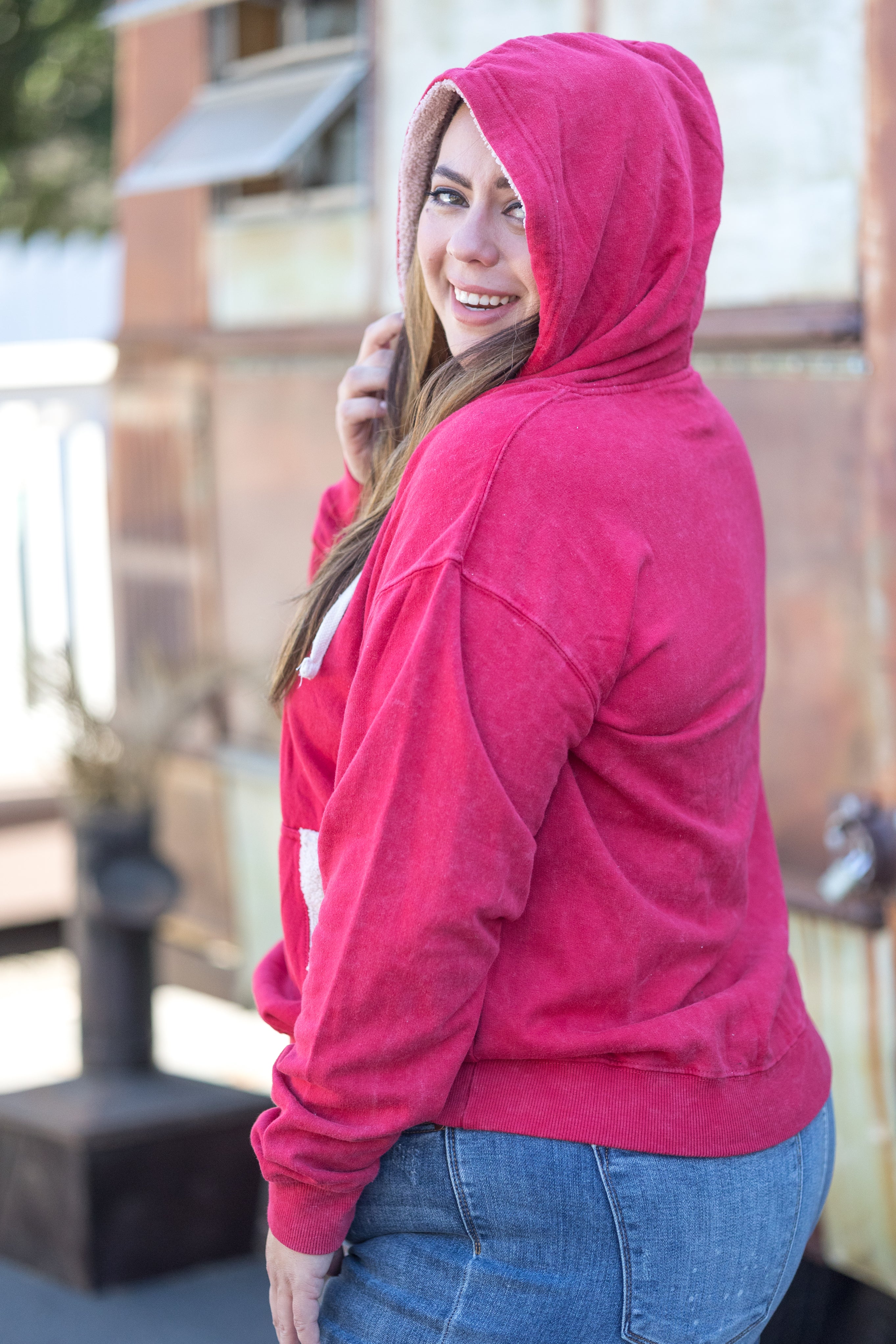 Red Sherpa Lined Hoodie Boutique Simplified