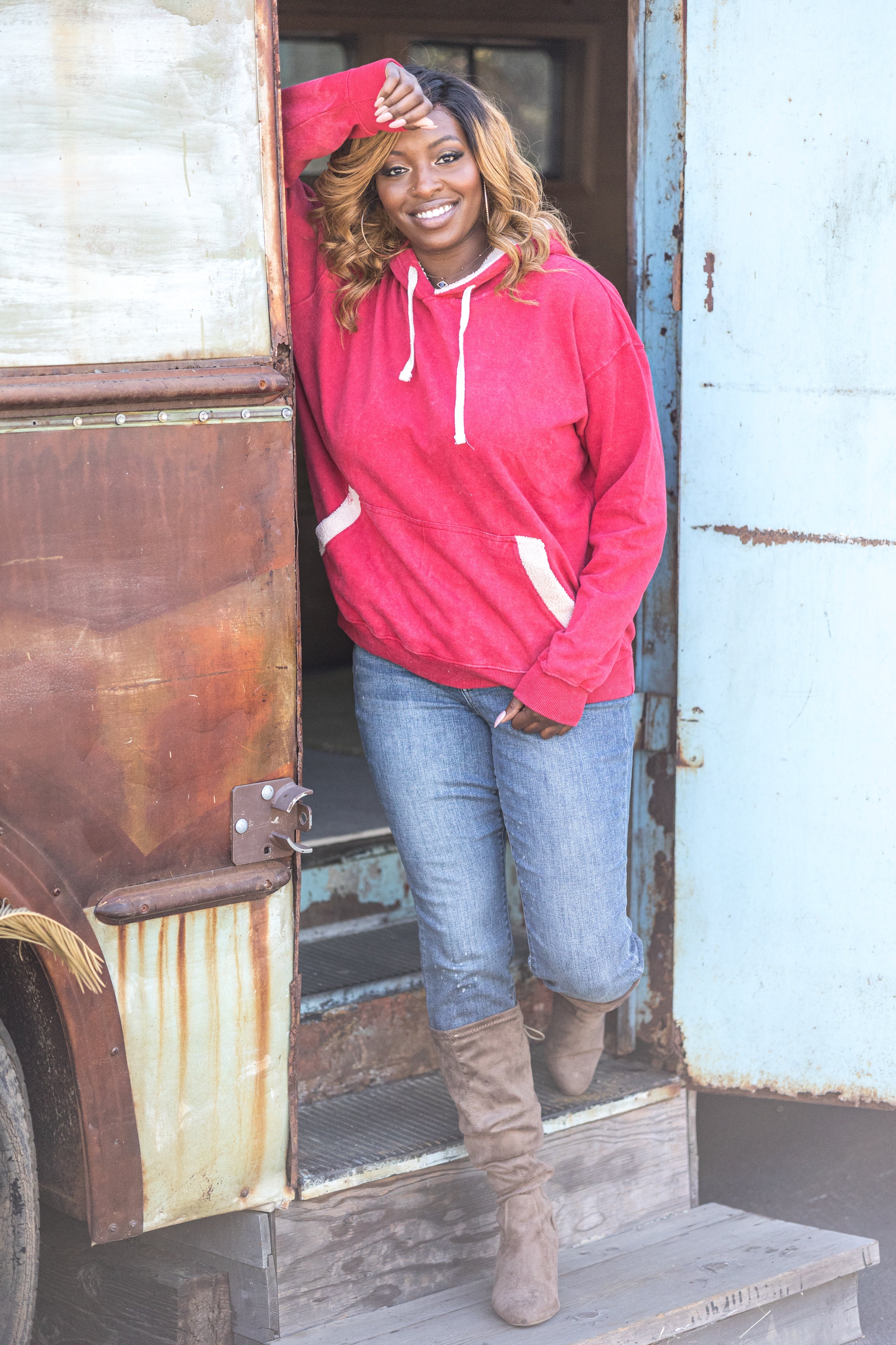 Red Sherpa Lined Hoodie Boutique Simplified