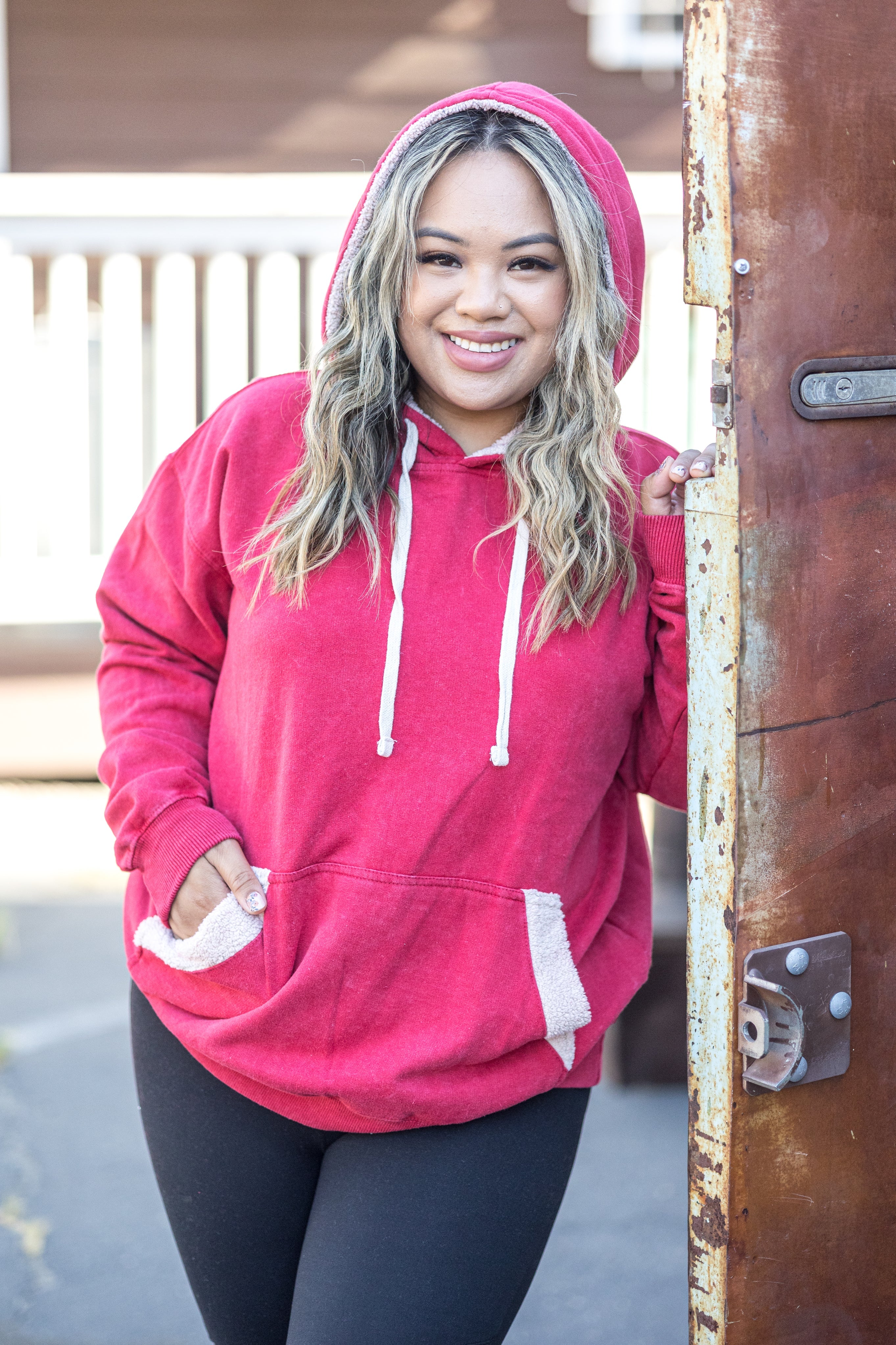 Red Sherpa Lined Hoodie Boutique Simplified