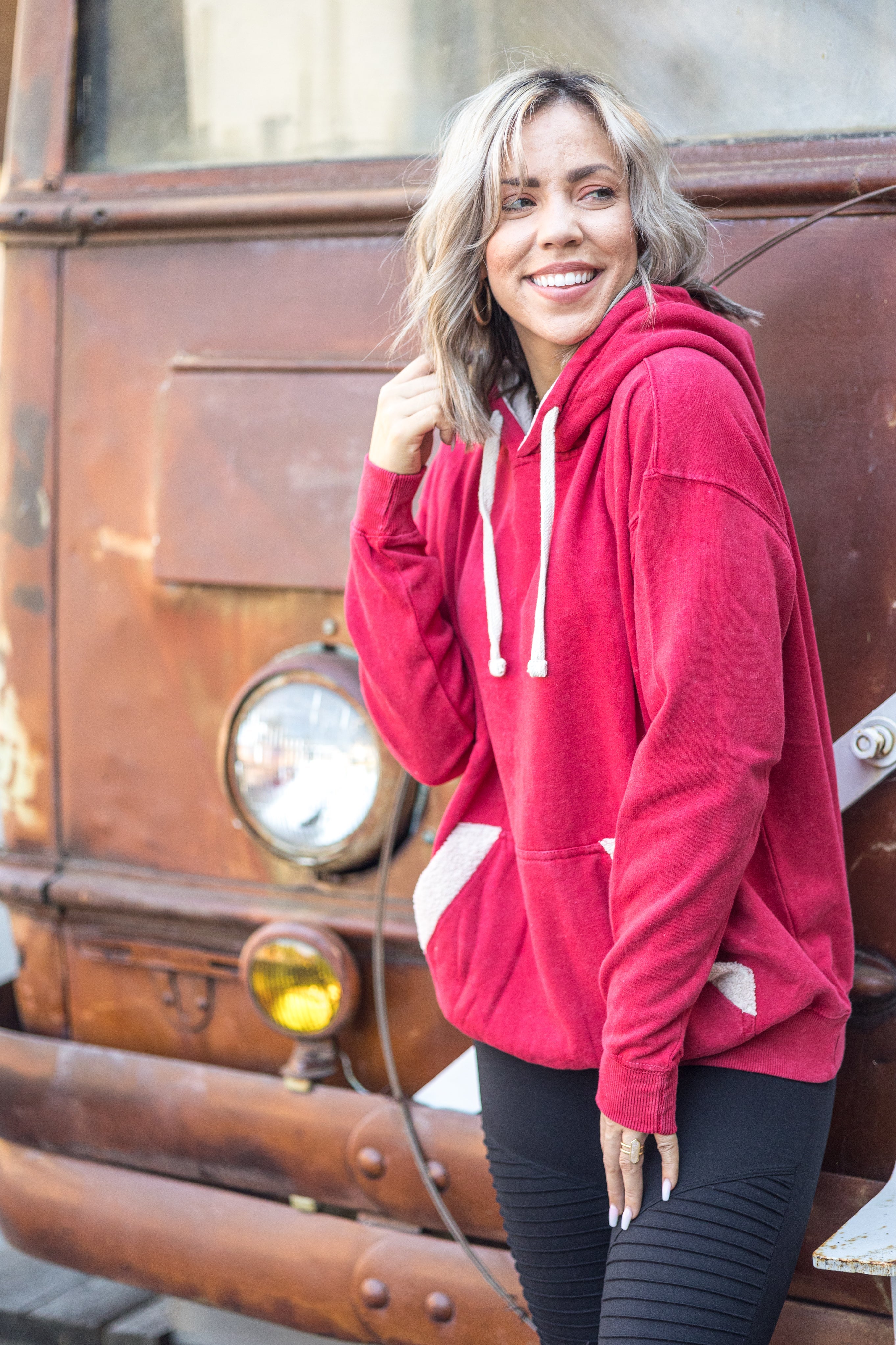 Red Sherpa Lined Hoodie Boutique Simplified